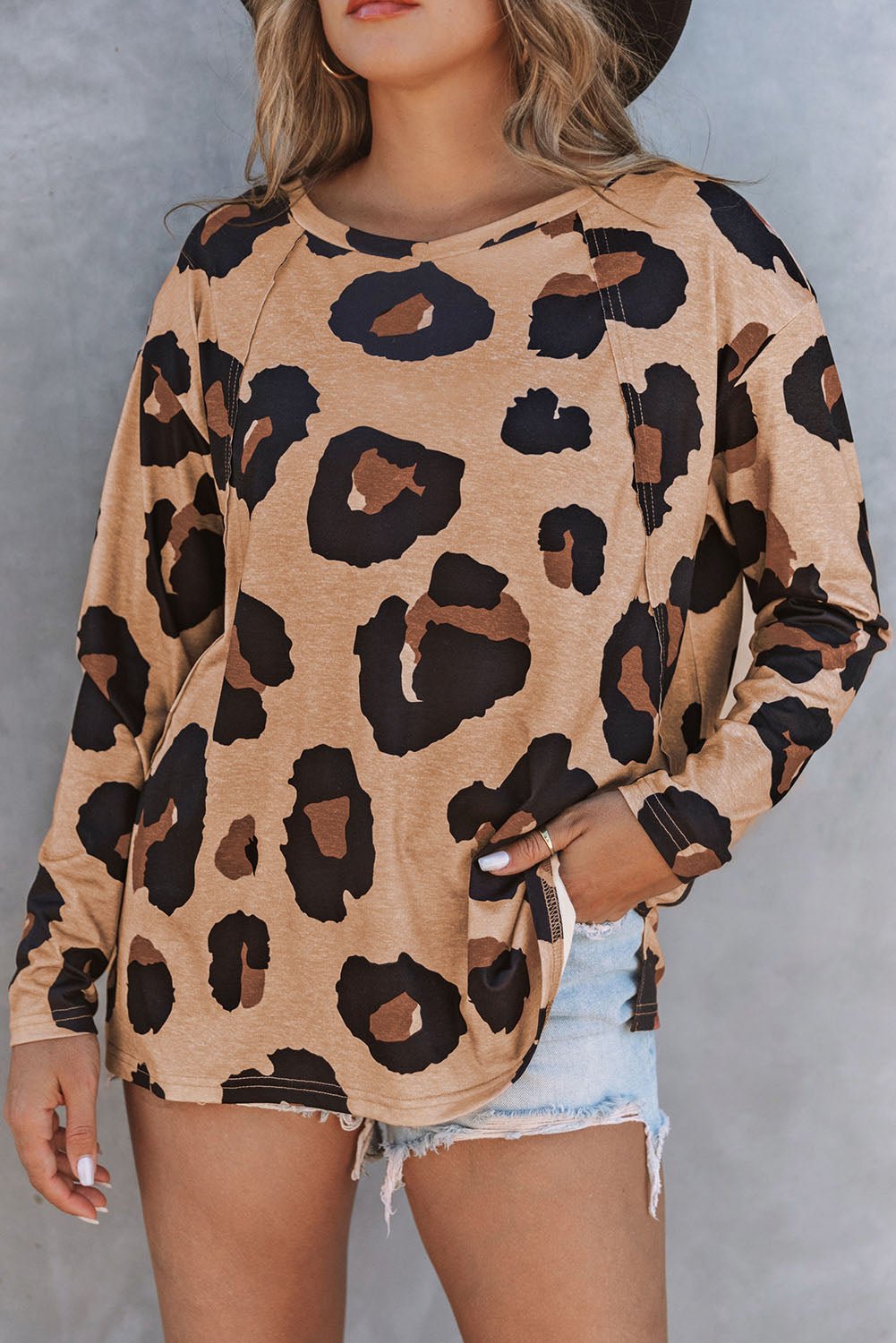 Leopard Print Long Sleeve Loose Top Womens Fall Top Animal Print Shirt - Razels