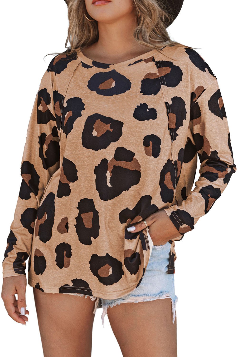 Leopard Print Long Sleeve Loose Top Womens Fall Top Animal Print Shirt - Razels