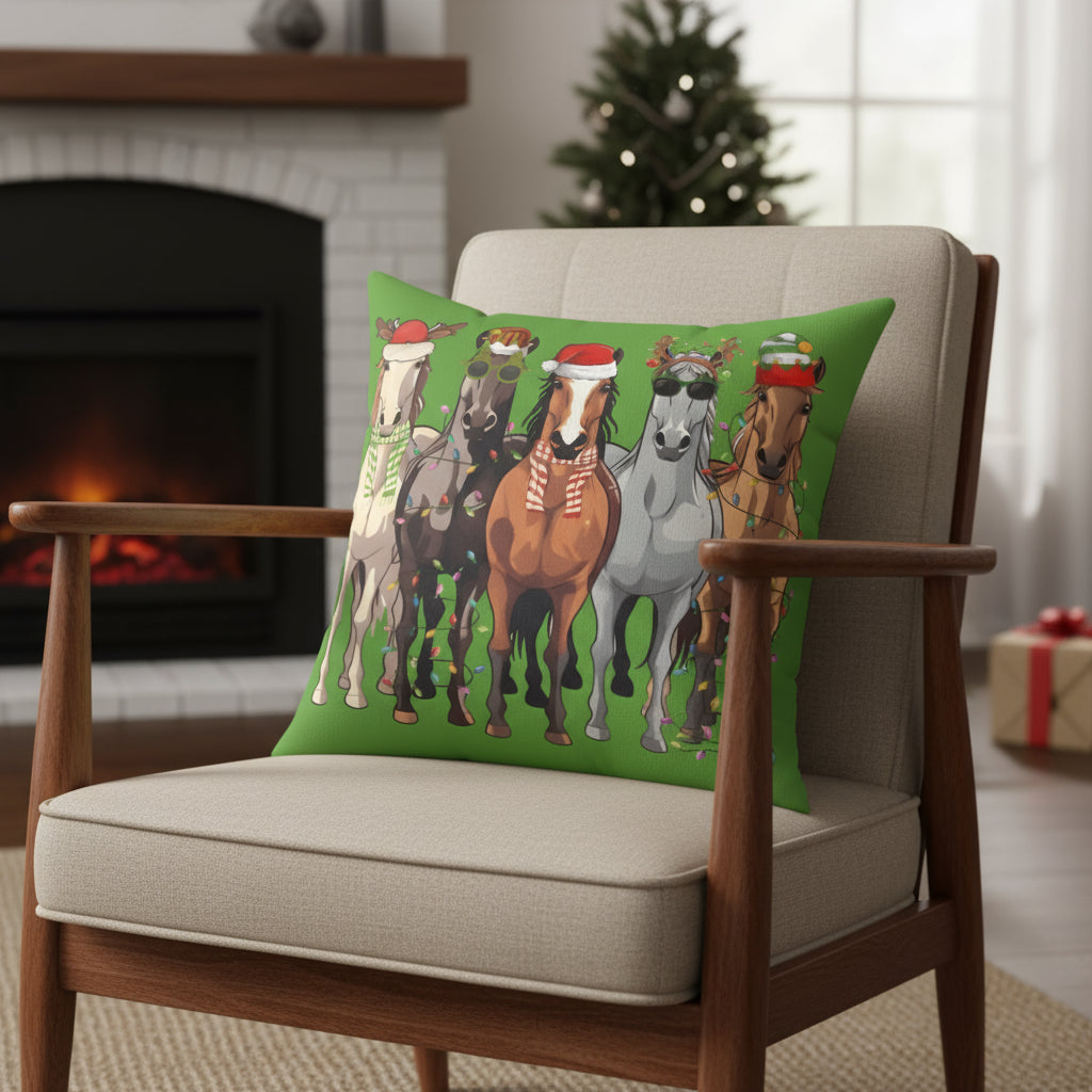 Festive Horse Faux Suede Pillow, Christmas Horse Decor, Western Christmas Home Décor -Razels