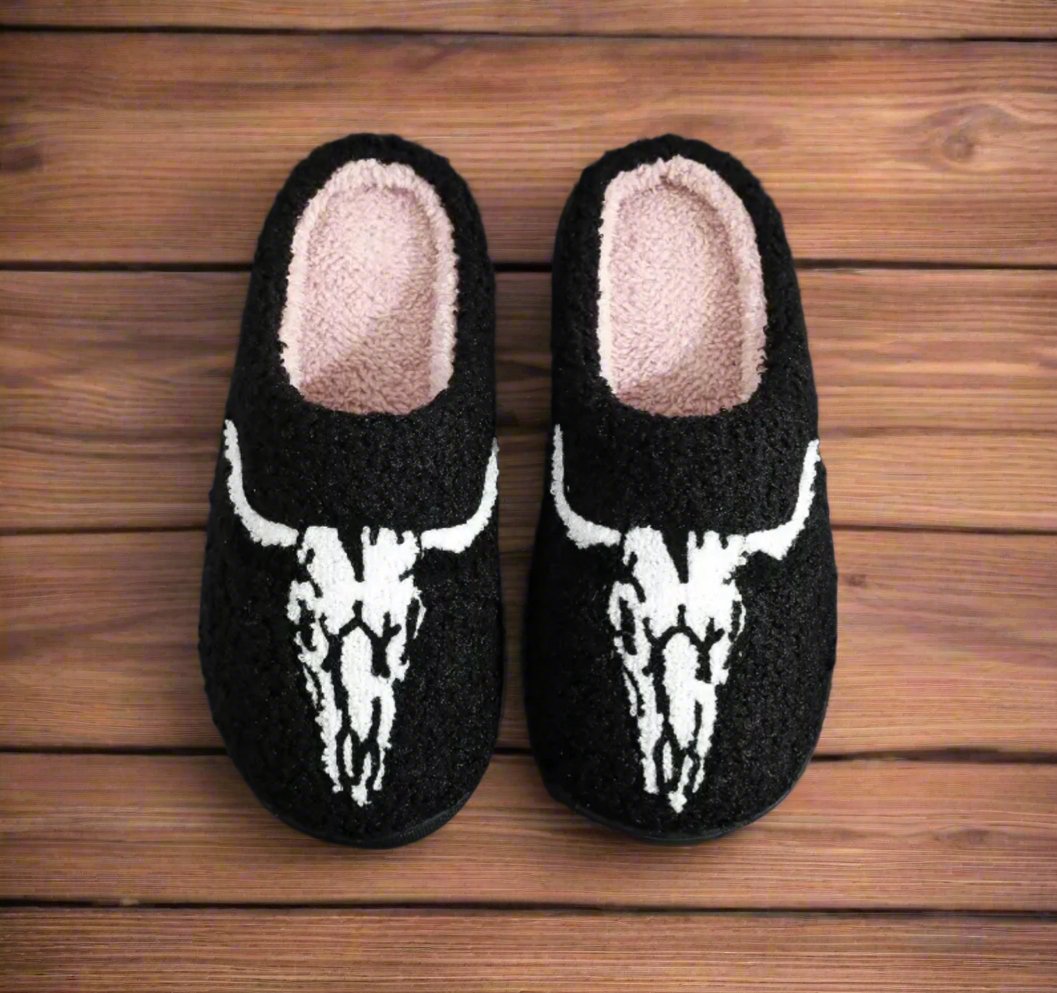 Longhorn Skull Slippers Cowgirl Western Slippers - Razels