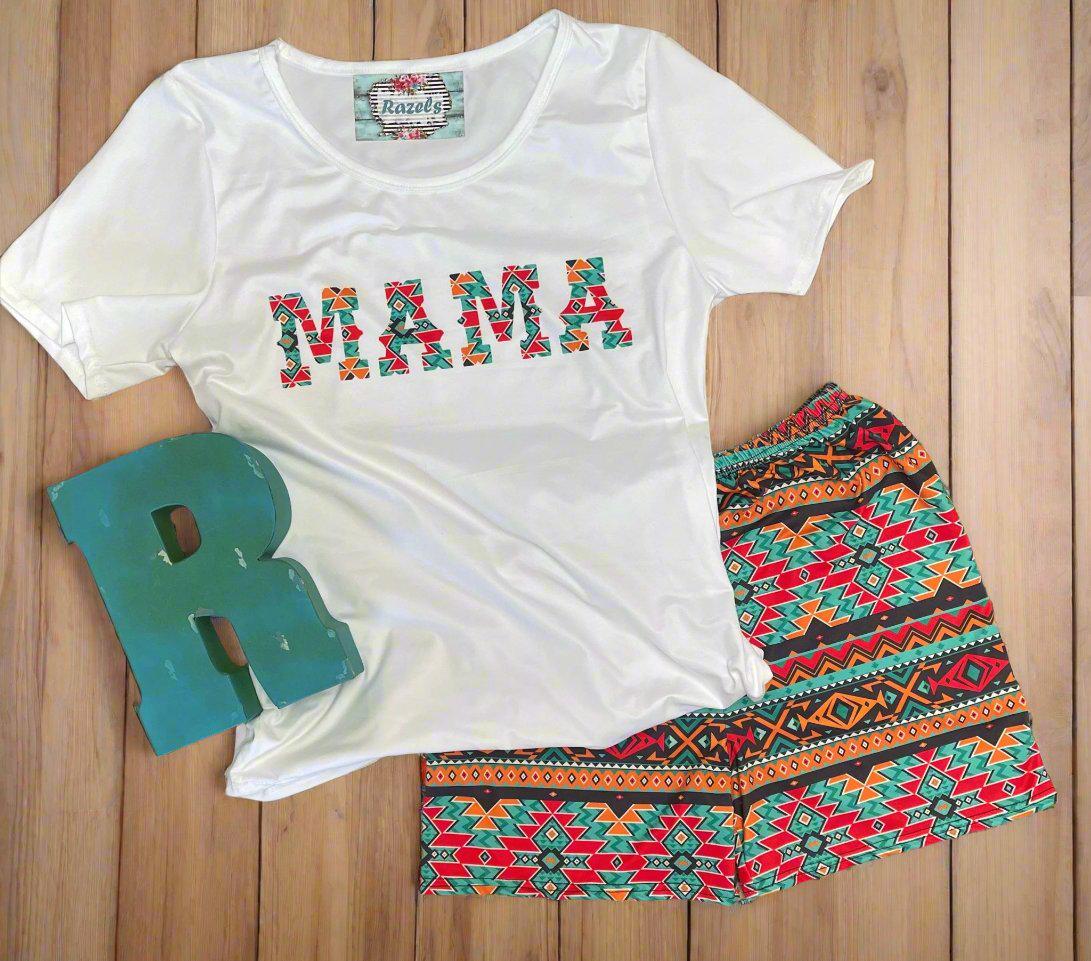 MAMA Pajama Set - Christmas Gift for New Mom, Biker Shorts & Tee Outfit - Razels