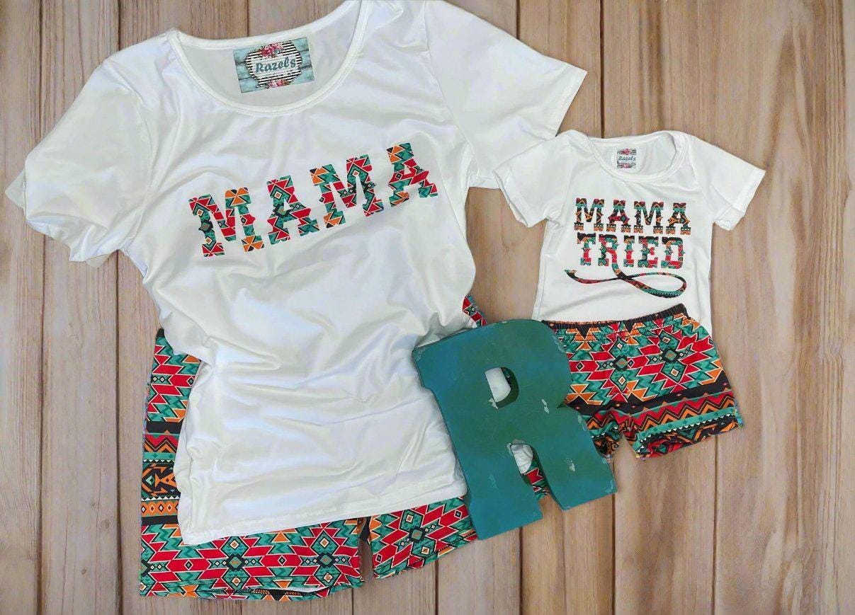 MAMA Pajama Set - Christmas Gift for New Mom, Biker Shorts & Tee Outfit - Razels