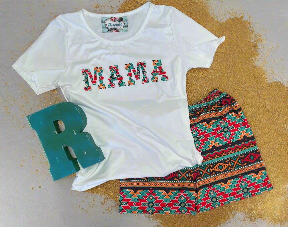 MAMA Pajama Set - Christmas Gift for New Mom, Biker Shorts & Tee Outfit - Razels