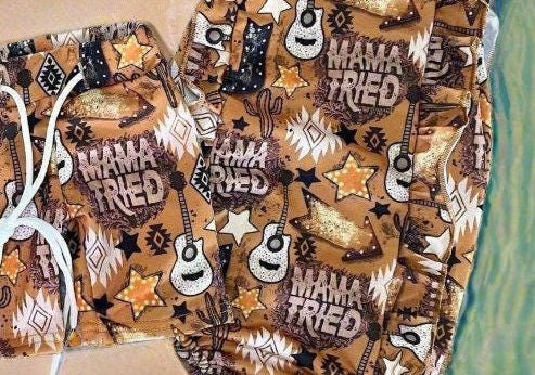 MAMA TRIED, Matching WESTERN Swimsuits, Sibling Swimsuits, Girls Ruffle Bathing Suit, Boys Western Swim Trunks - Razels