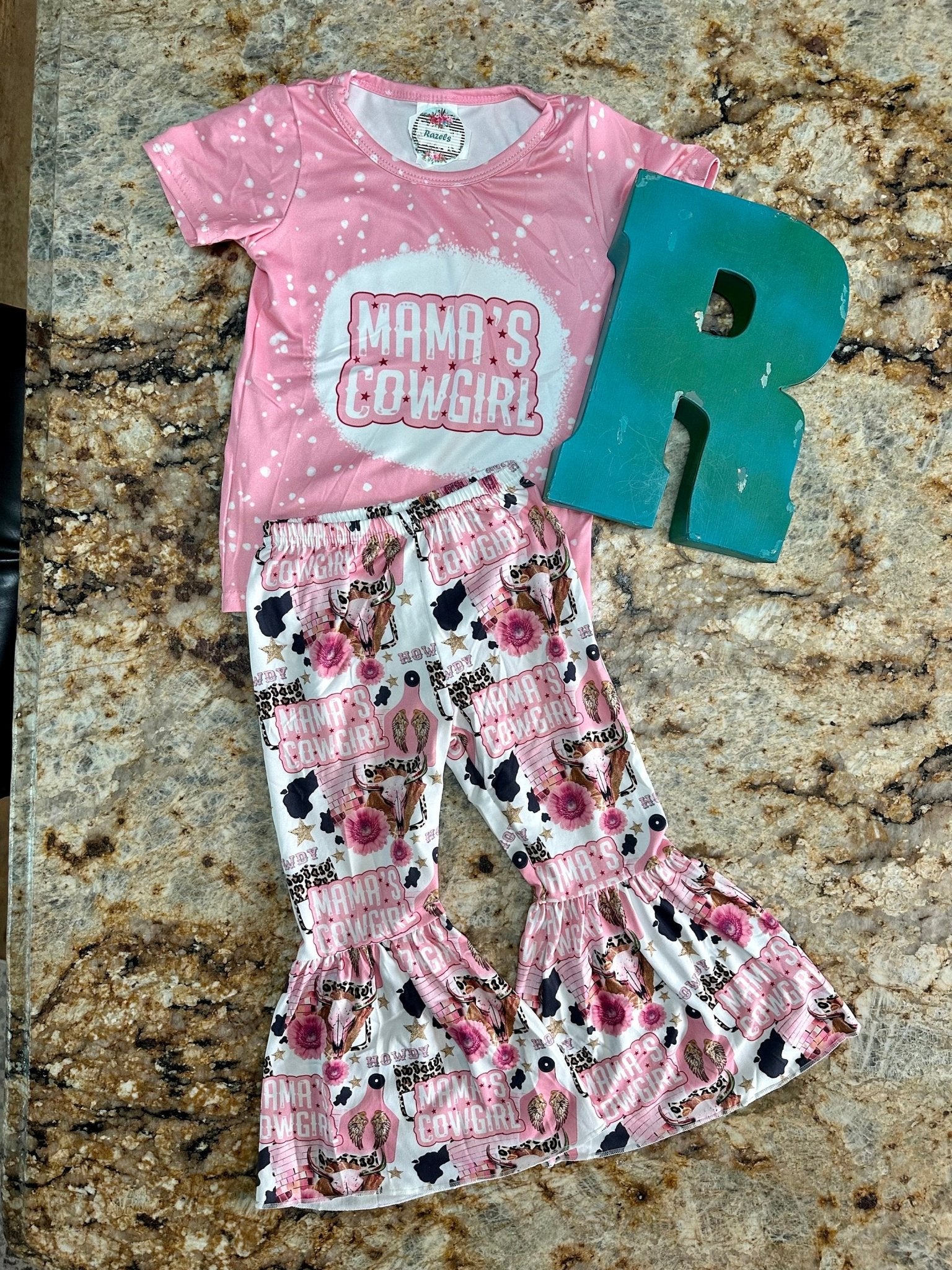 Mama’s Cowgirl Pink Bell Bottom Set, Western Girls Clothing Pant set - Razels