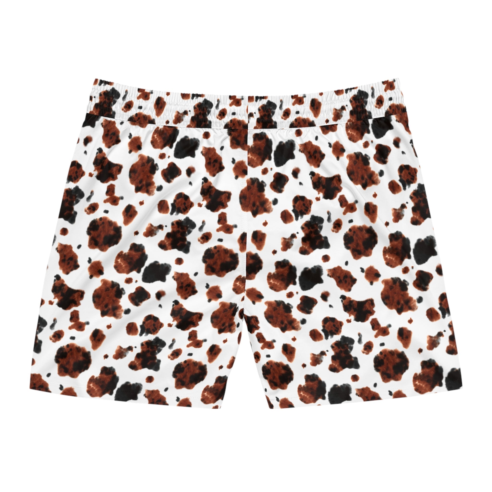 Mens Cow Print Swim Trunks, Western Swim Shorts, Summer Beachwear, Matching Family Swimsuit, Brown Brindle Cowprint Day Shorts - Razels