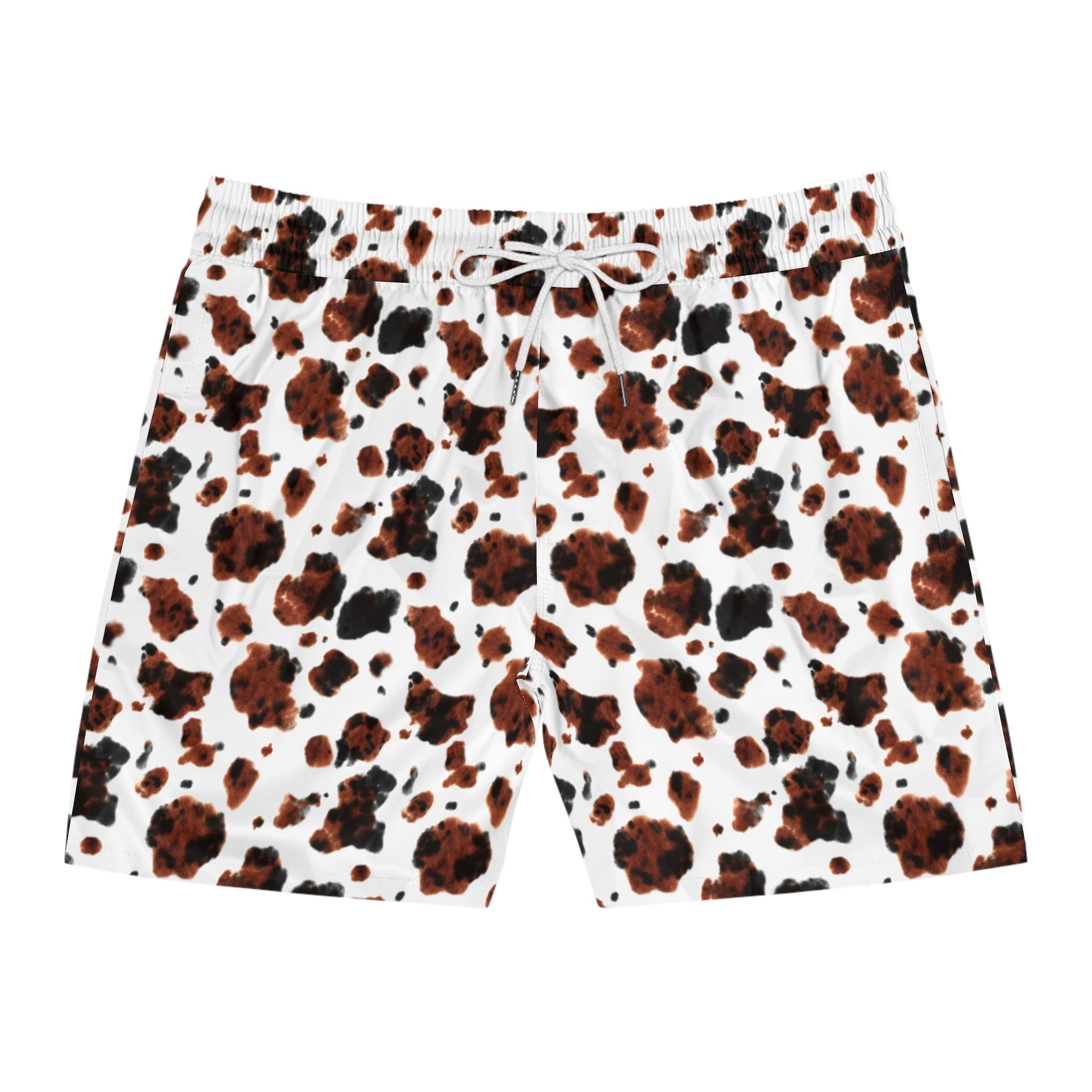 Mens Cow Print Swim Trunks, Western Swim Shorts, Summer Beachwear, Matching Family Swimsuit, Brown Brindle Cowprint Day Shorts - Razels