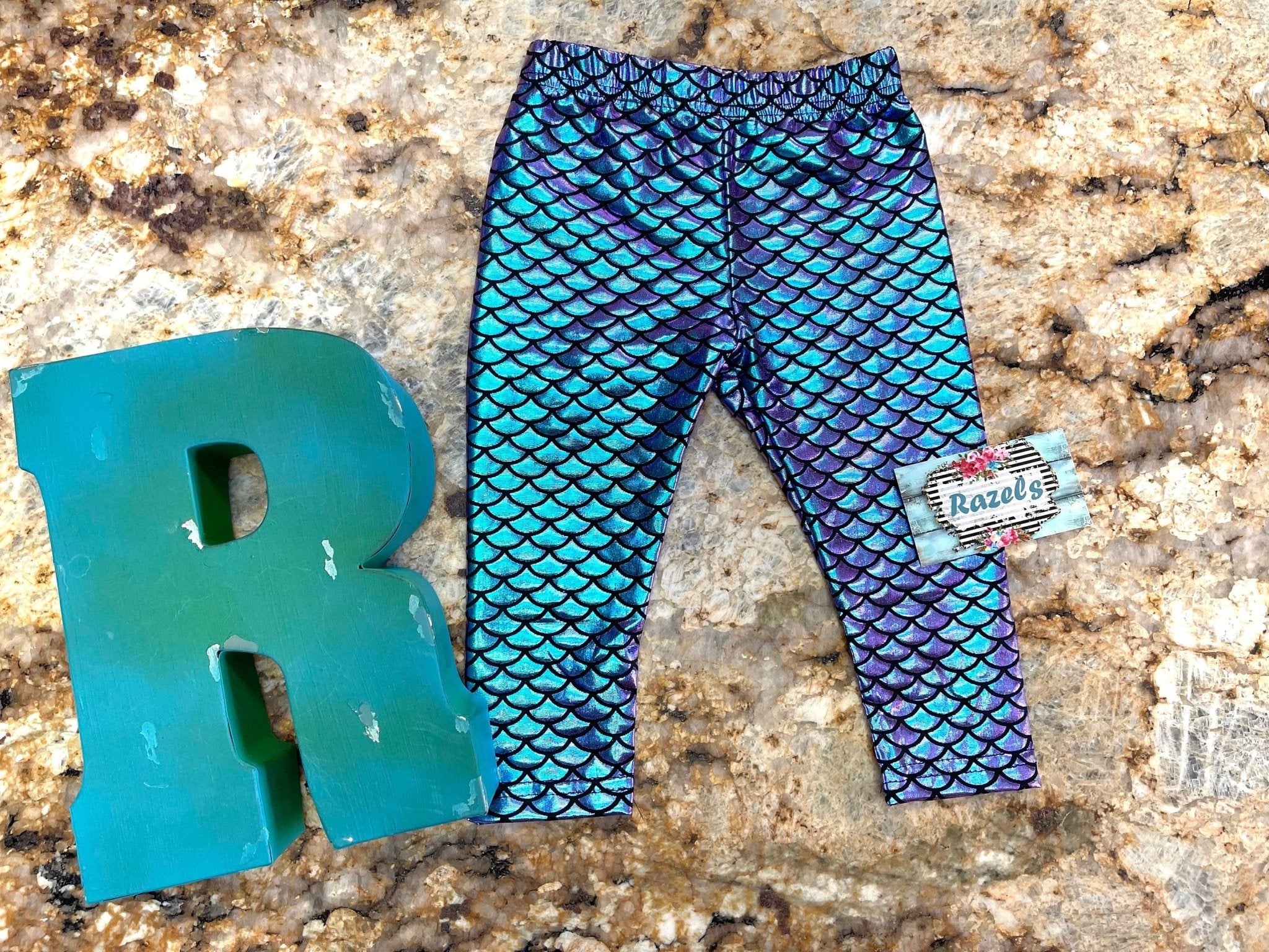 Mermaid Leggings, Purple Turquoise Iridescent Fish Scales - Razels