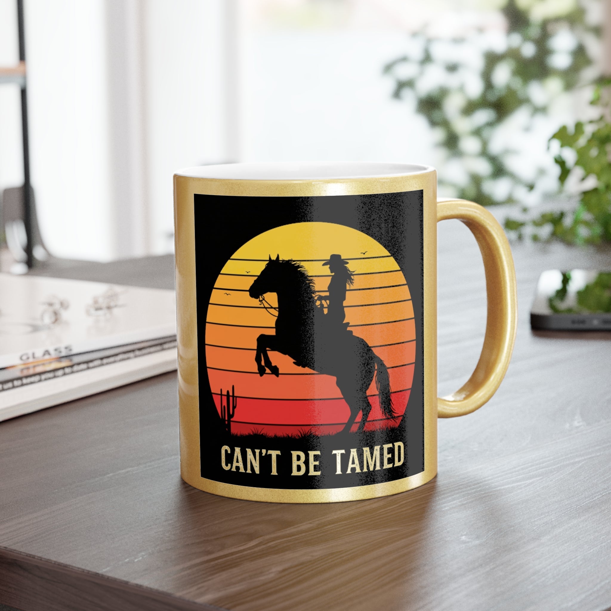 Metaillic Gold Cowgirl Mug Can't Be Tamed, Metallic Mug Shiny Cowgirl Mug - Razels