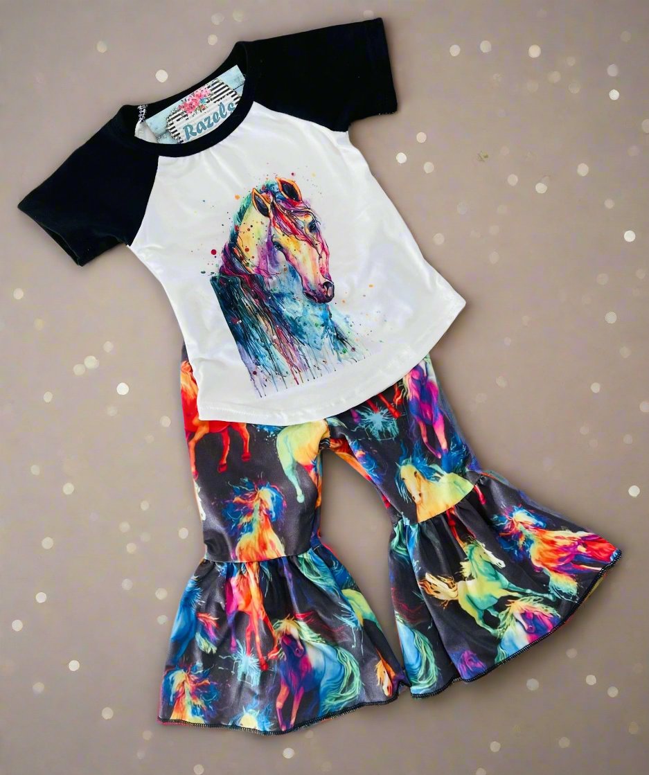 Neon Horse Bell Bottom Outfit, Wild Horse T-SHIRT and Flares - Razels