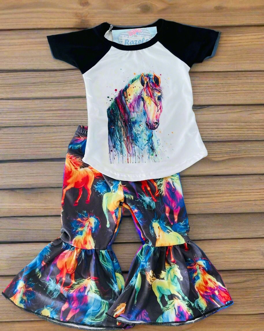 Neon Horse Bell Bottom Outfit, Wild Horse T-SHIRT and Flares - Razels