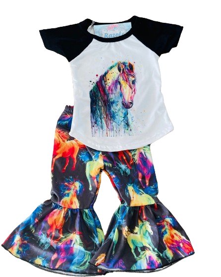 Neon Horse Bell Bottom Outfit, Wild Horse T-SHIRT and Flares - Razels