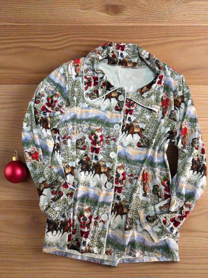 ORIGINAL Blue Cowboy Santa Christmas Pajamas / Western FAMILY CHRISTMAS Pjs / Adult Cowboy Santa Pajamas - Razels