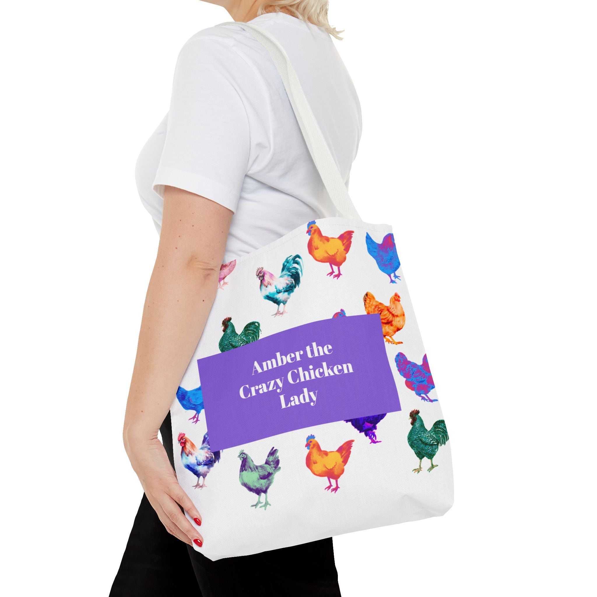Personalized CRAZY CHICKEN LADY Tote Bag, , Custom Name Gift for Chicken Lovers, - Razels