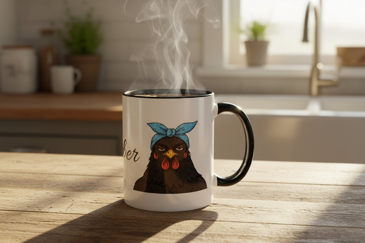 Crazy Chicken Lady Mug, Personalized Name, Mad Hen Mug, Chicken Coffee Cup, Gift for Chicken Lover, Quirky Coffee Cup - Razels