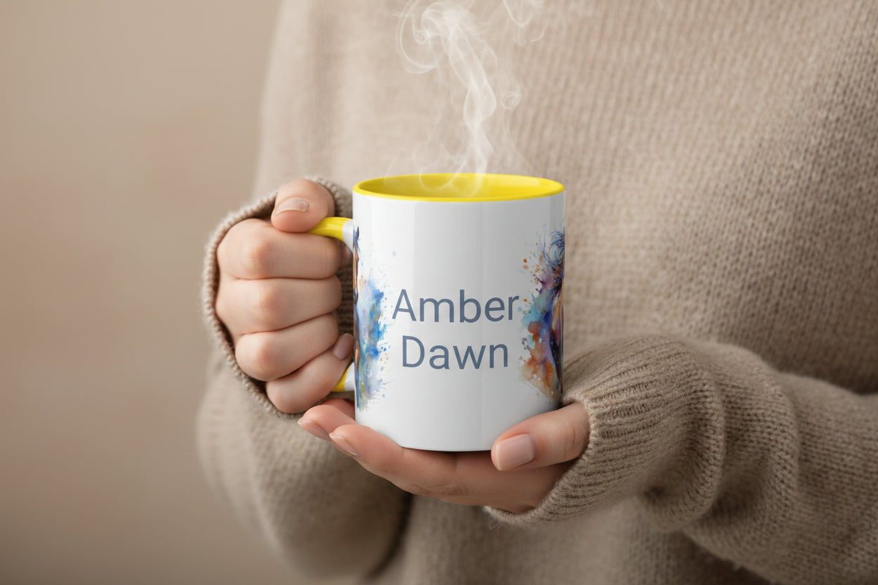 Personalized Horse Coffee Mug: Watercolor Design, Custom Name, Year of the Horse Gift
