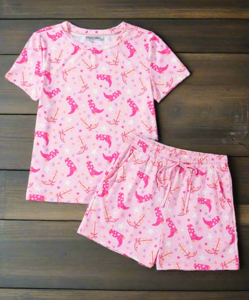 Pink Cowgirl Summer Pajamas | Western Lounge Set | Cowgirl Boot Pajamas - Razels