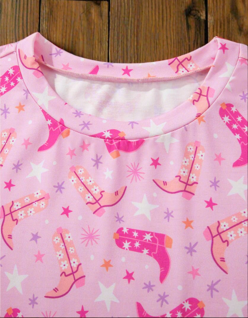 Pink Cowgirl Summer Pajamas | Western Lounge Set | Cowgirl Boot Pajamas - Razels