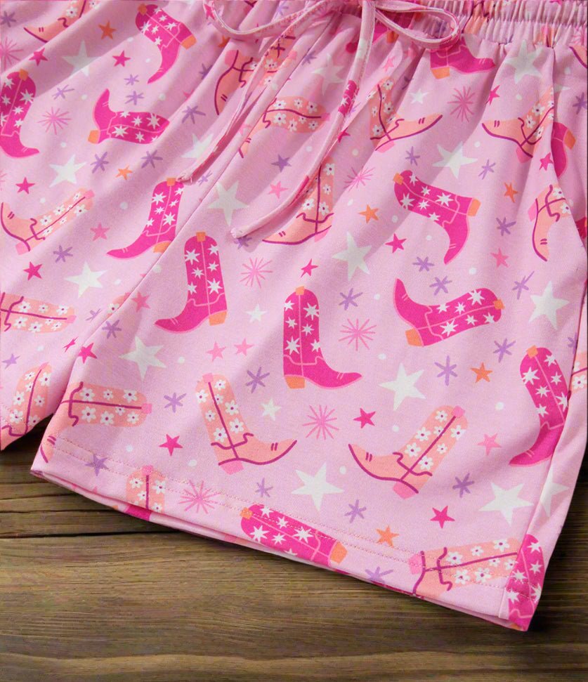 Pink Cowgirl Summer Pajamas | Western Lounge Set | Cowgirl Boot Pajamas - Razels