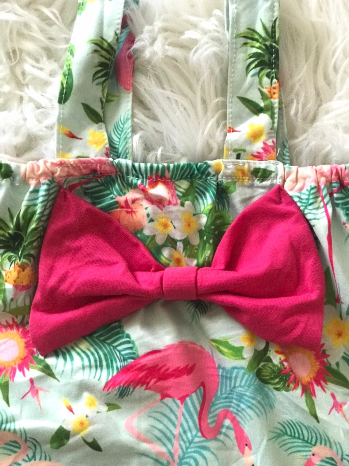 PINK FLAMINGO Summer Tank Shorts | Girls Flamingo Ruffle Shorts Outfit| Big Pink Bow Flamingo Toddler Outfit - Razels