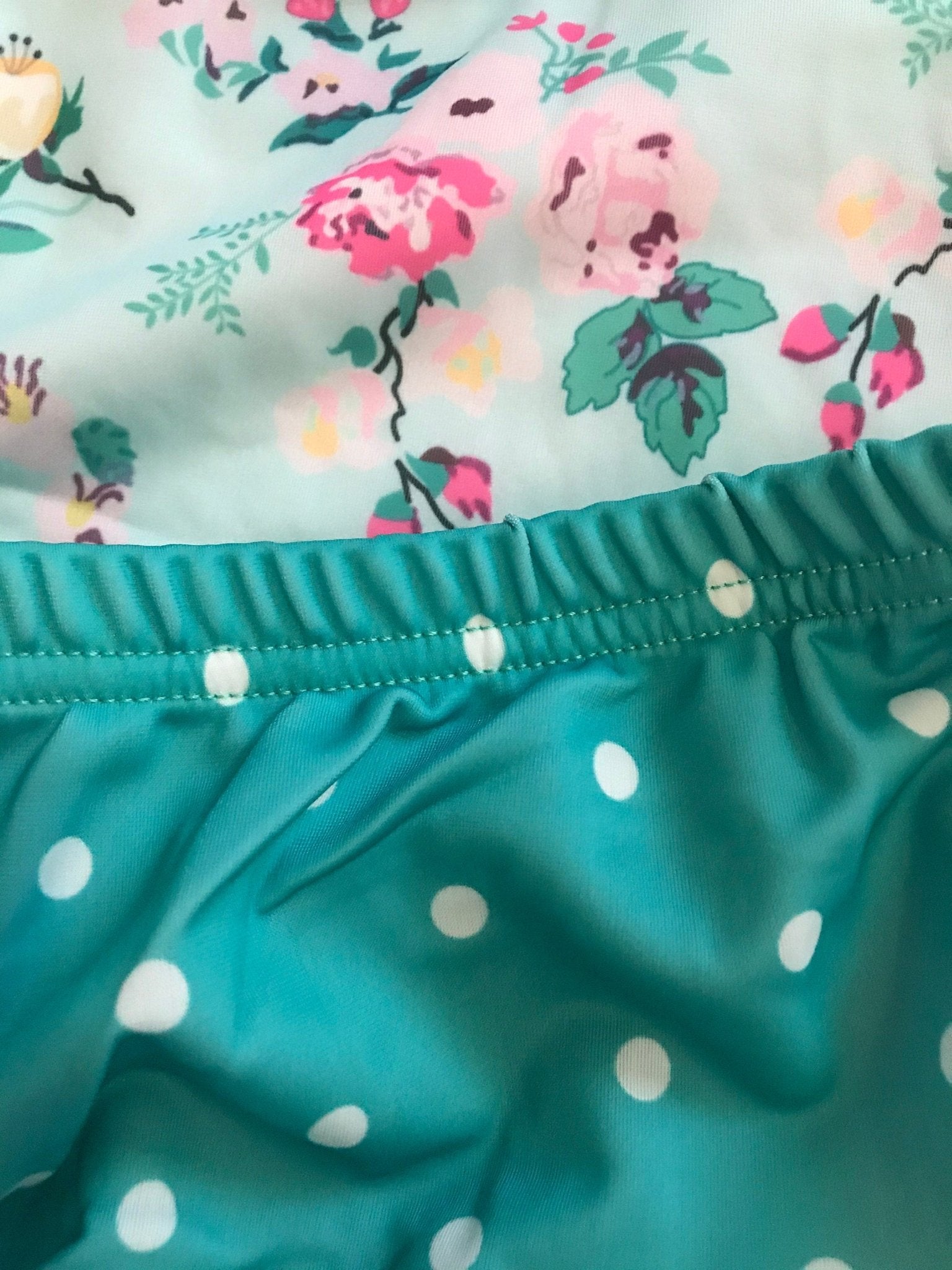 Pink Gingham, Turquoise Polka Dots and Floral Rashguard Swimsuit - Razels