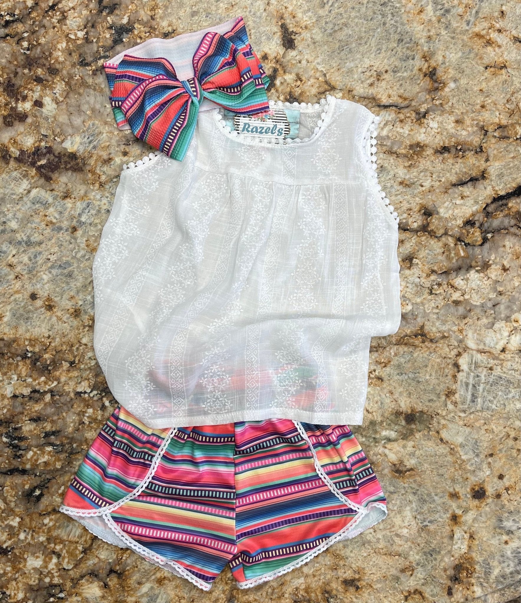 Pink Serape Shorts, Lightweight Stripe Summer Shorts - Razels