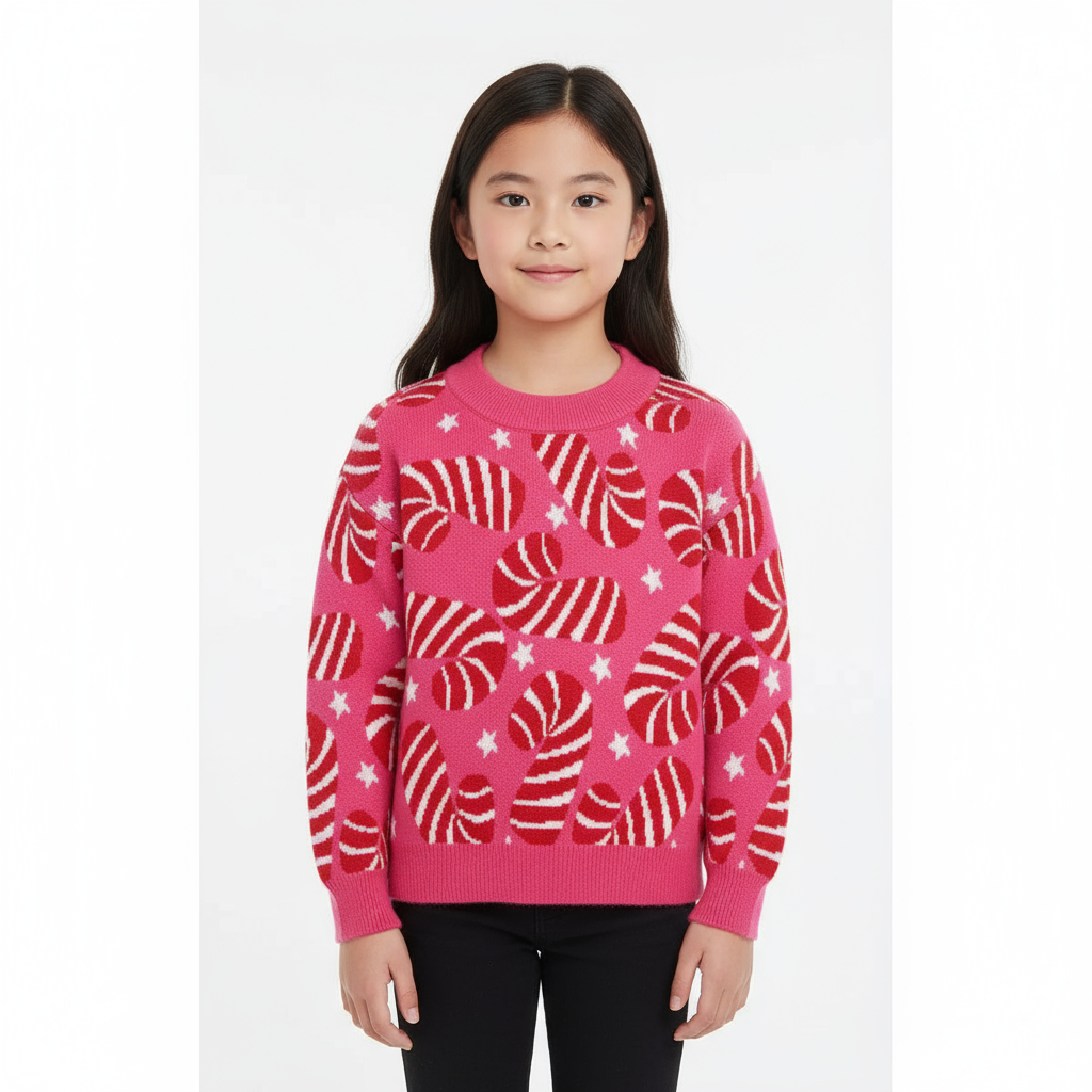 pink candy cane sweater for toddlers and girls
