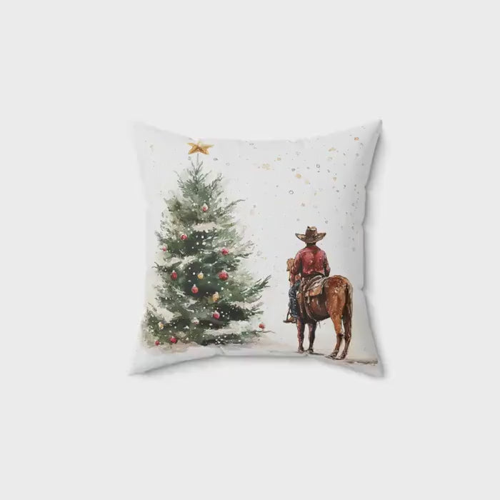 Custom Cowboy Christmas Tree Throw Pillow: Western Holiday Decor
