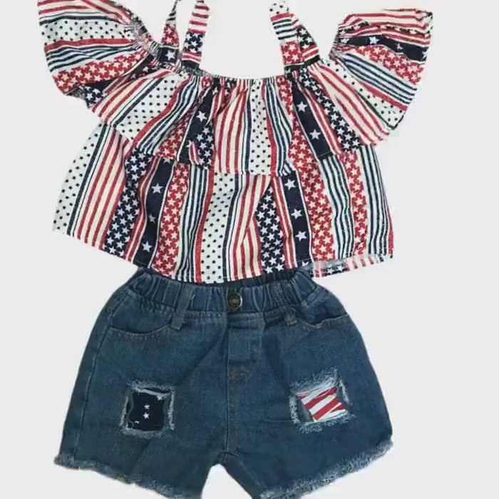 4th of July Outfit: American Flag Shirt & Distressed Denim Shorts