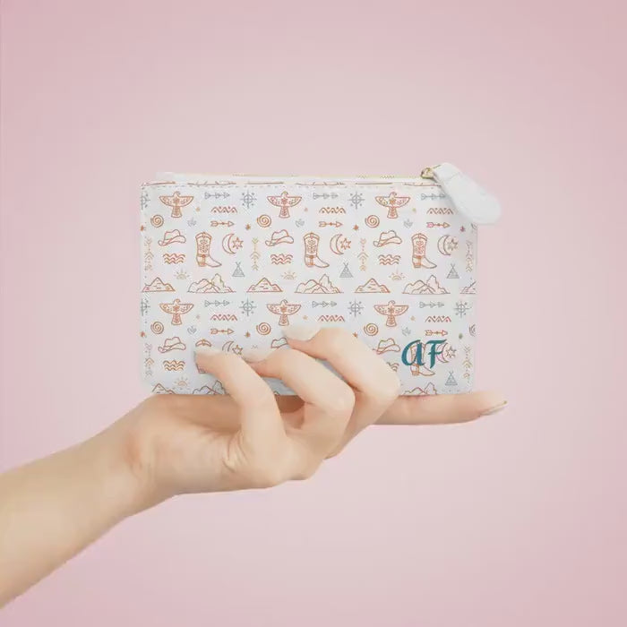 Personalized Western Mini Clutch: Turquoise Initials Cowgirl Faux Leather Zip Bag