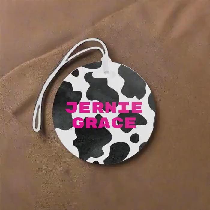 Custom Backpack Tag - Personalized Cow Print Bag Tag,  Back to School Supplies