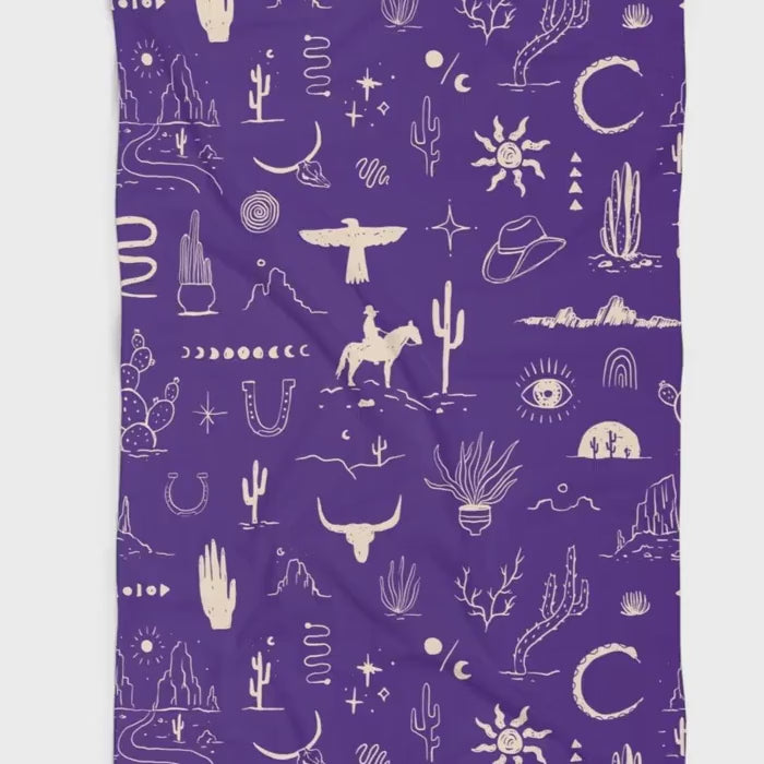 Western Bath Towel: Cowboy, Cactus & Thunderbird Print - Southwestern Decor