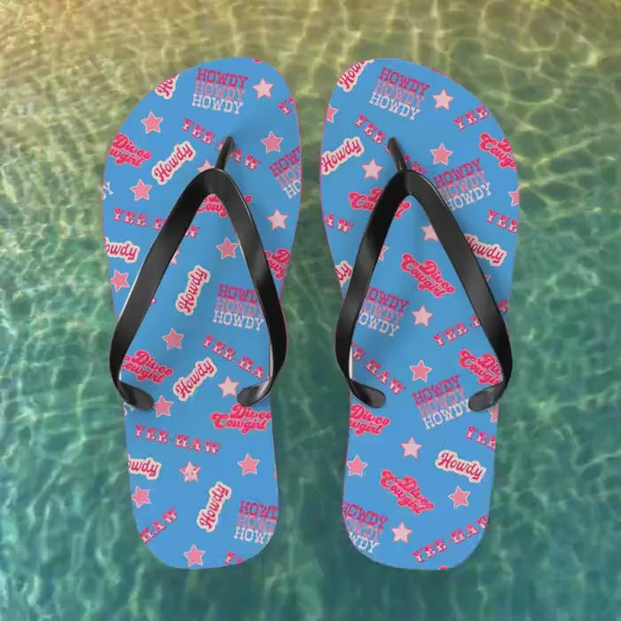 Disco Cowgirl Flip-Flops Hot Pink & Periwinkle Western Sandals Bachelorette Party Favor Yeehaw Shoes