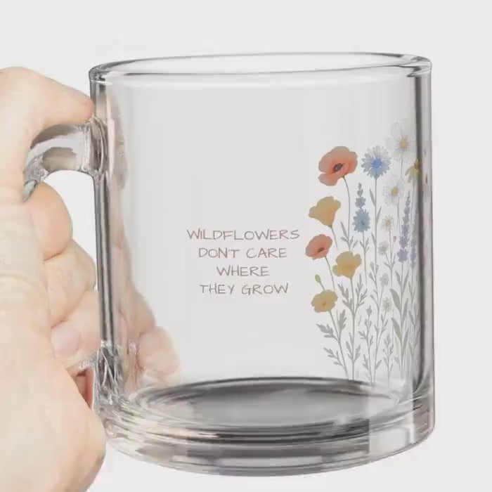 Personalized Wildflower Glass Mug: Floral Tea & Coffee Cup