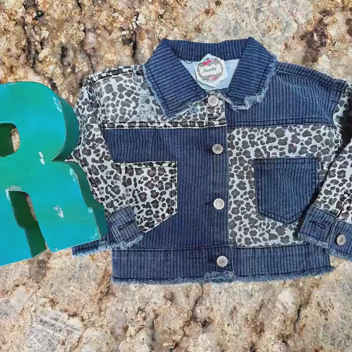 4t Jean Jacket Girls Cheetah Print Denim Frayed Edge, Lightweight Fall Coat
