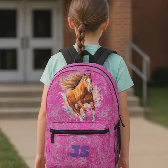 Personalized Horse Backpack, Hot Pink Tooled Print