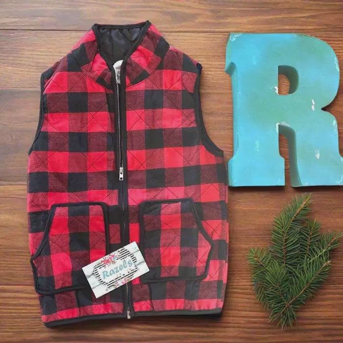 Kids Buffalo Plaid Vest: Red and Black Quilted Christmas Vest