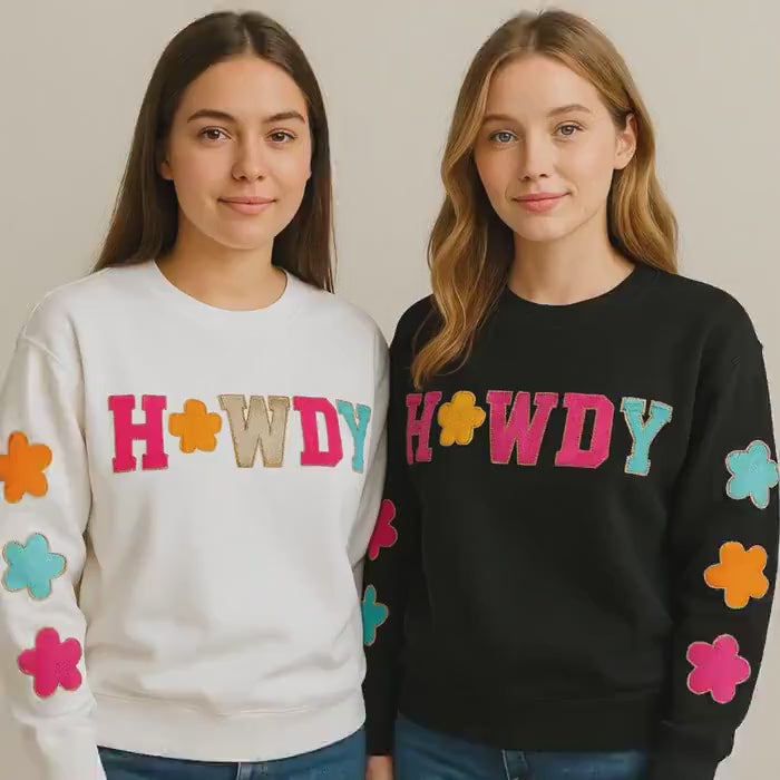 Howdy Sweatshirt | Cowgirl Sweatshirt with Western Glitter Patch | Cute Western Fashion | Gifts for Her
