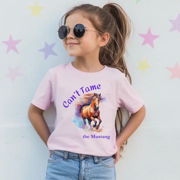 Girls Horse Tee Watercolor Mustang Shirt, Youth Wild Horse T-Shirt