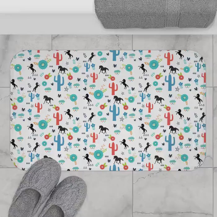 Horse Bathroom Mat, Western Floral Bath Mat