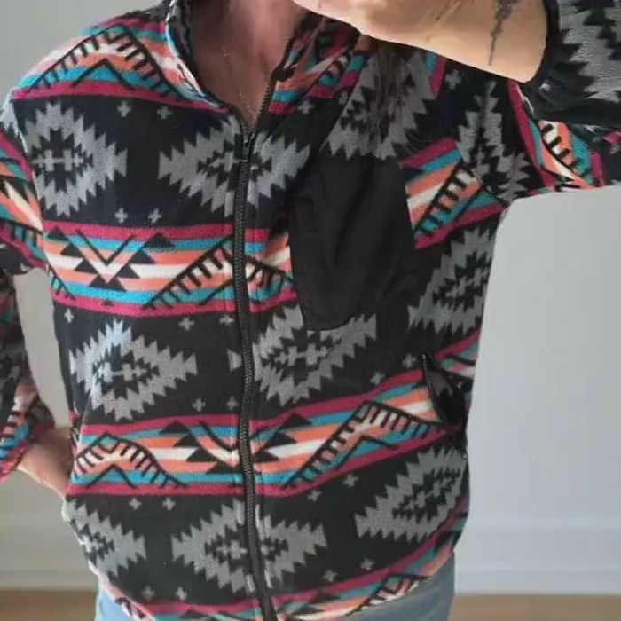 Aztec Fleece Zip-Up Jacket: Western Boho Outerwear