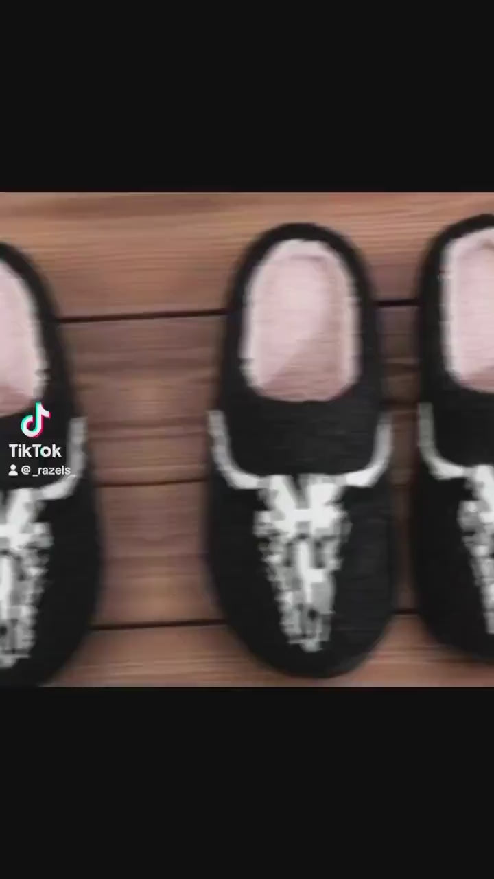 Longhorn Skull Slippers, Western Fall Halloween Shoes