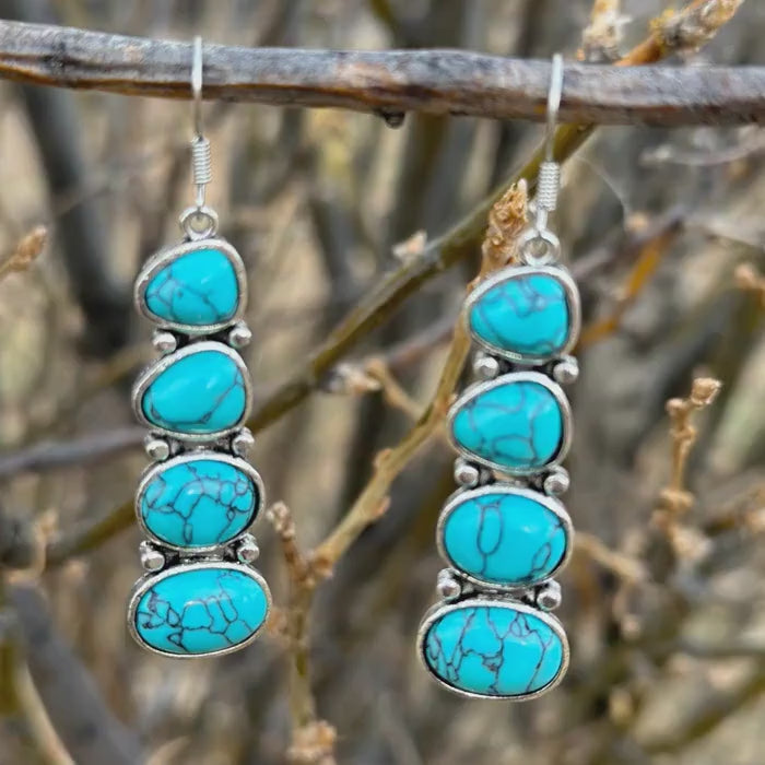 Turquoise Dangle Earrings: Stacked Stone, Western Boho Style