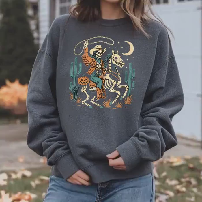 Spooky Cowgirl Skeleton Sweatshirt, Western Halloween Crewneck