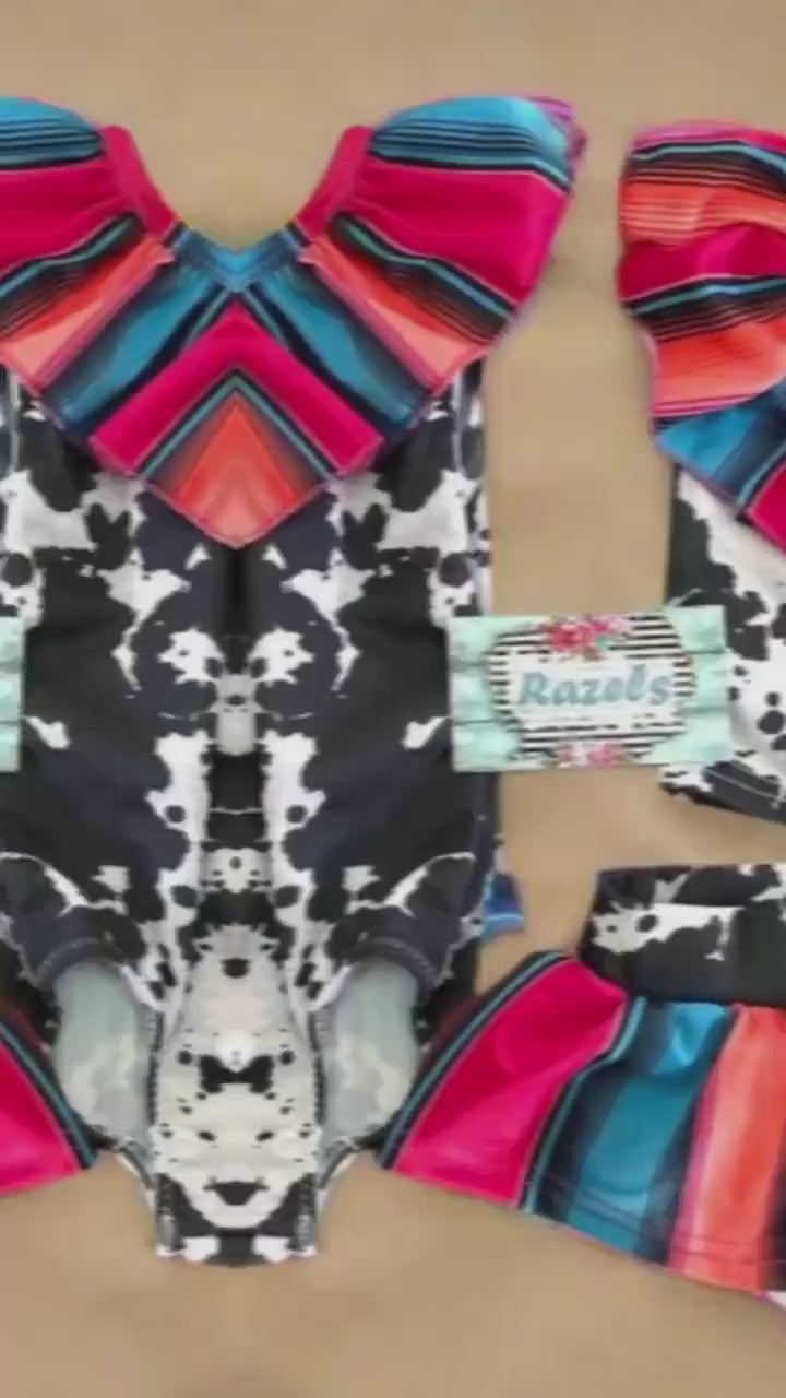 Cow Print Serape Swimsuit: Matching Western Sibling Swimwear