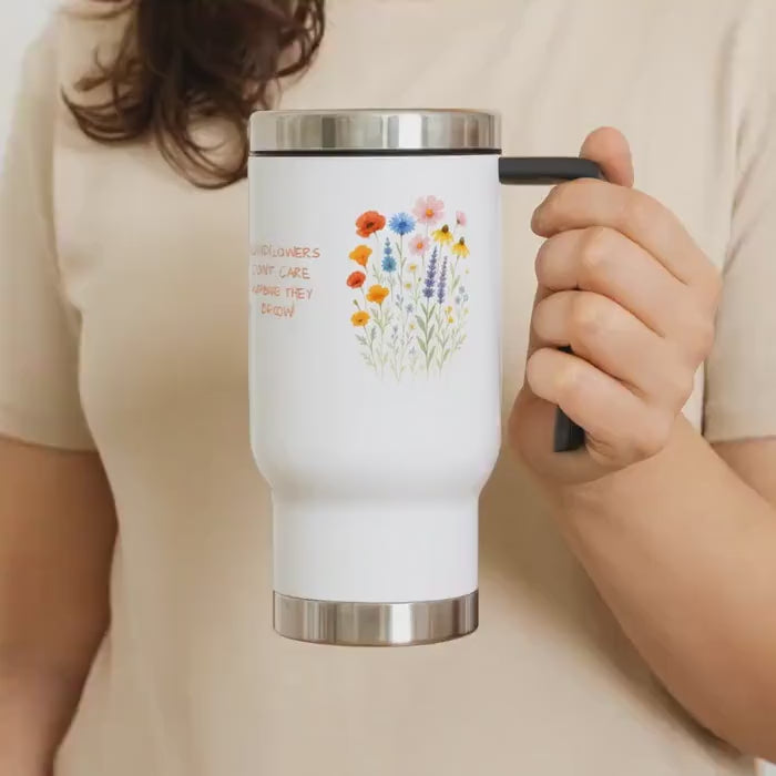 Wildflower Travel Mug, Floral Stainless Steel Coffee Cup