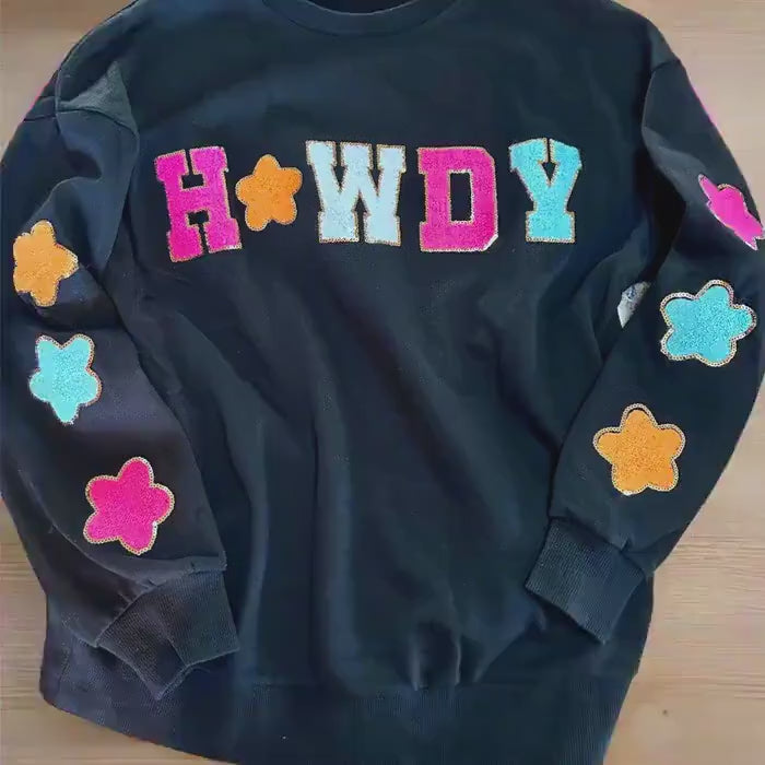 Howdy Sweatshirt | Cowgirl Sweatshirt with Western Glitter Patch | Cute Western Fashion | Gifts for Her