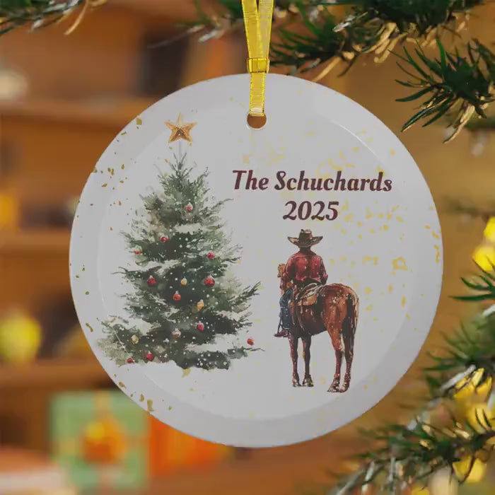 Personalized Cowboy Christmas Ornament: Custom Family Name, Western Holiday Decor