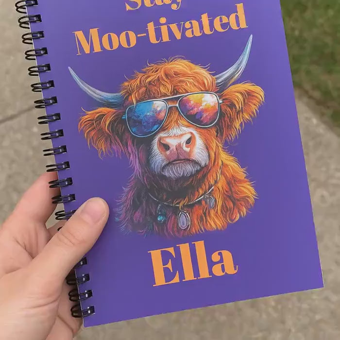 Personalized Highland Cow Spiral Notebook: Stay Moo-tivated Stationery