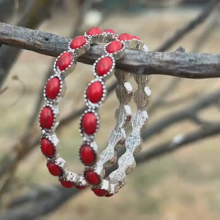 Fiery Red Hoop Earrings: Western Boho Statement Jewelry